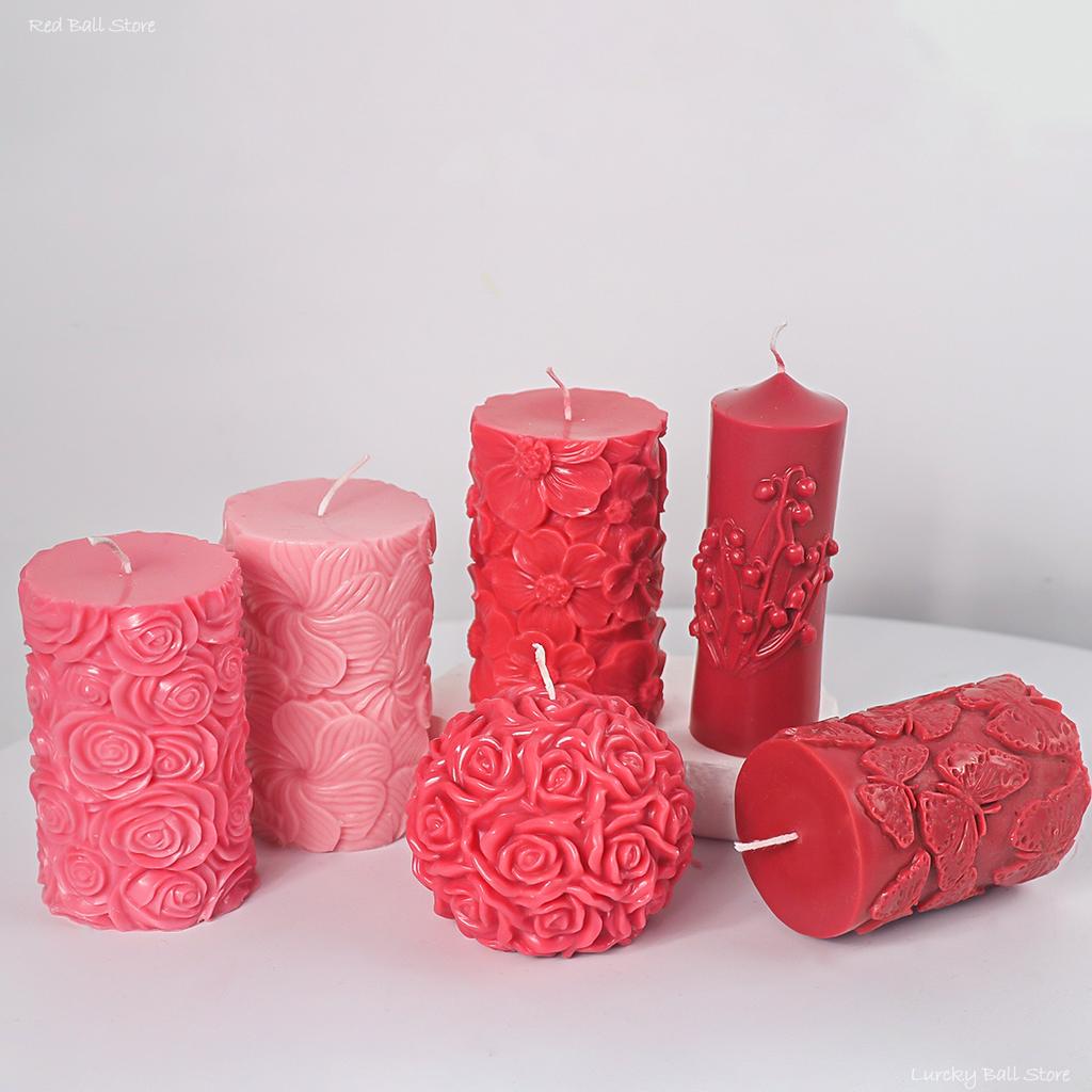 Flower Butterfly Cylindrical Silicone Candle Mold DIY Waves Soap Resin Plaster Making Chocolate Cooking Tool Wedding Decor Gifts