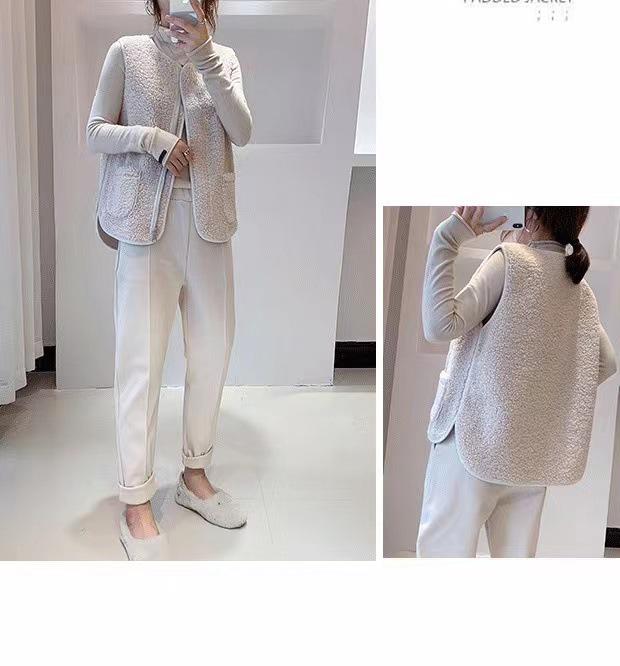 Women's 2024 Autumn/Winter Lambswool Plush Vest - Korean Style Versatile Outerwear Gilet.