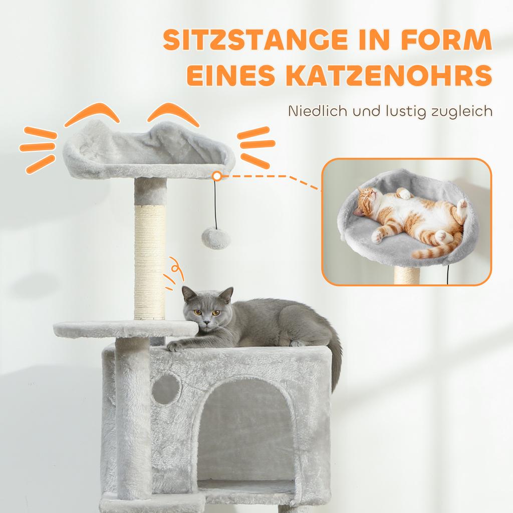 160 cm Cat Tree, Multiple Levels, Sisal Scratching Posts, Caves, Plush Platforms, Hammock, Ladder, Play Balls