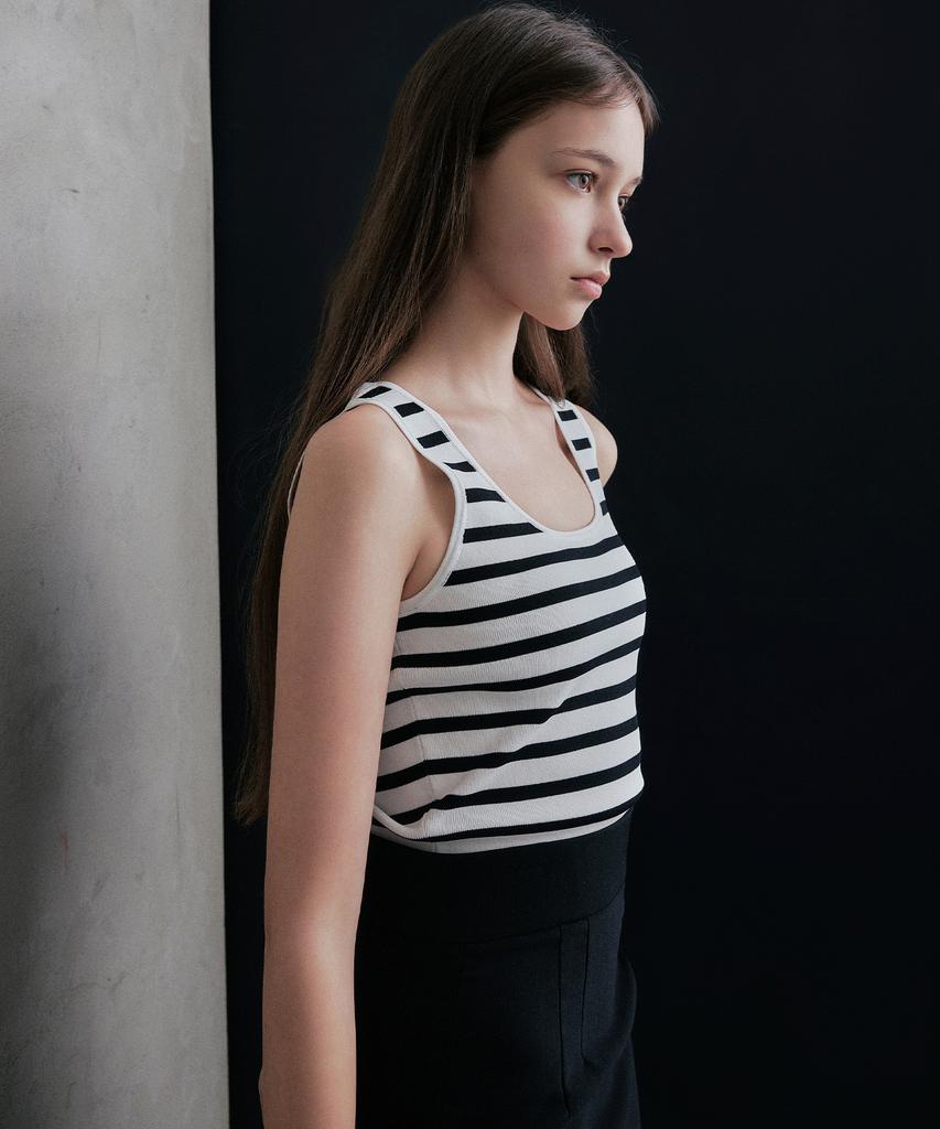 LANG5 [Marine] Striped Sleeveless Knit_White