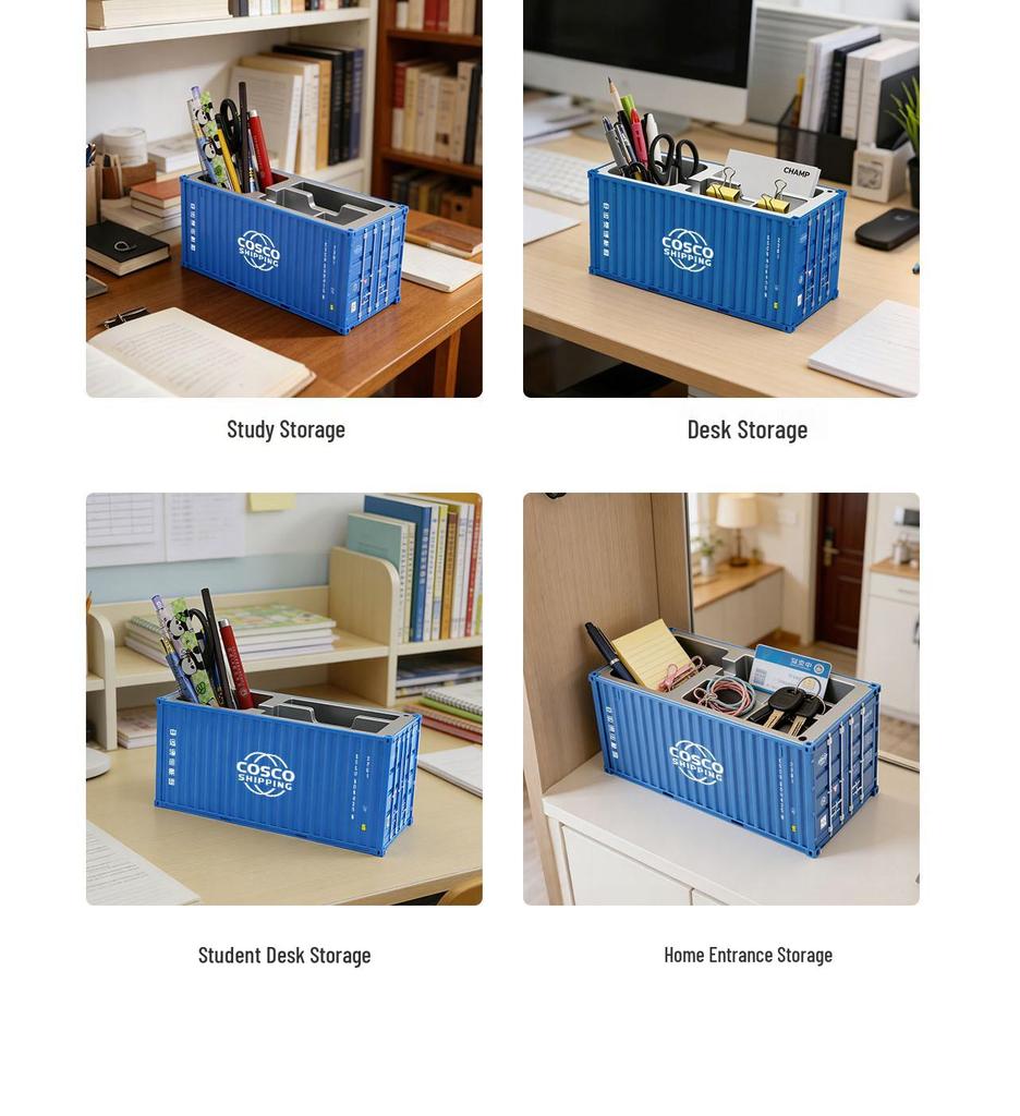 Blue COSCO Shipping Container Pen Holder Model Ornament - Simulated Storage Box Shipping Company Gift