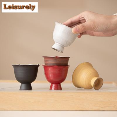 80ML Tazza da Tè Ceramica Boutique Polvere Yin Fen Bocca a Petalo Piede Alto Tazza Personale del Maestro Speciale Degustazione Tè Amug Kung Fu Set da Tè