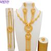 Set de bijuterii de culoare aurie din Dubai indian pentru femei Set de colier lung de mireasă, colier nigerian, bratara, cercei, seturi de inele
