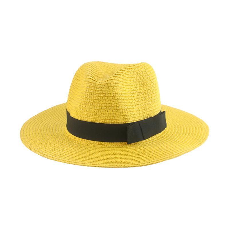 Black Ribbon Panama Straw Hat Flat Eaves Outdoor Spring and Summer Sunshade Beach Hats for Women