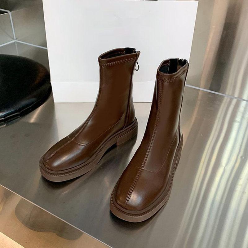 Fashion 2024 Autumn Women Ankle Boots Platform Shoes Waterproof Pu Leather Booties Woman Flat Round Toe White Short Boots Botas De Mujer