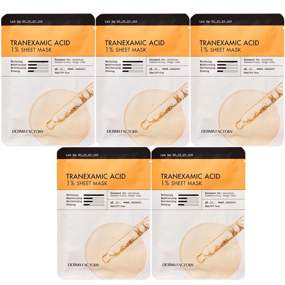 DERMA FACTORY Maseczka w płachcie z kwasem traneksamowym 1% – Rozjaśniająca i pielęgnująca przebarwienia maseczka esencjonalna z niacynamidem i glutationem, koreańska