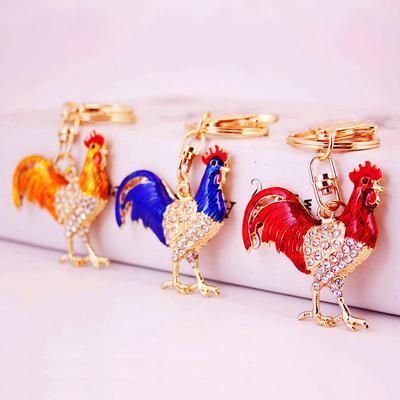 Bunte Strass Hahnen Hühner Schlüsselanhänger Luxus Metall Chinesisches Tierkreiszeichen Hühner Schlüsselanhänger Handtaschen Anhänger Schmuck Zubehör