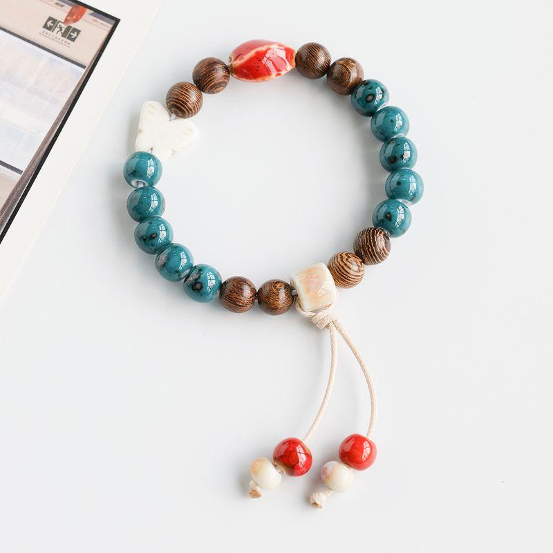 Retro Ethnic Style Jingdezhen Porcelain Beads Woven Carrying Strap Couple Hand Jewelry Student Ceramic Bracelet New Chinese Bracelet Women