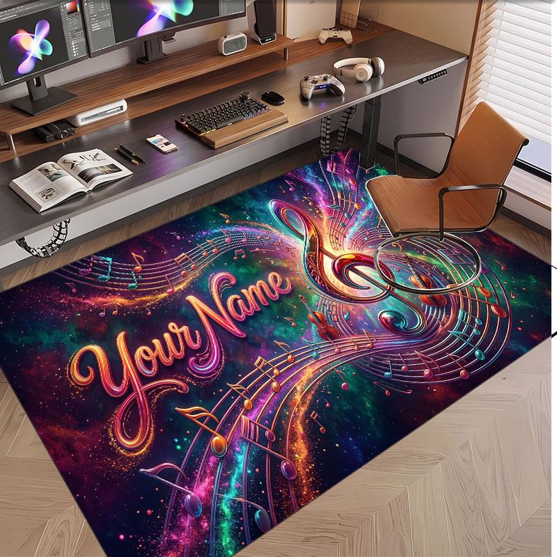 Tappeto in Velluto Morbido di Cristallo Tema Generale Musica Stampa Personalizzata Nome & Testo Tappeto Antiscivolo per Camera da Letto Soggiorno