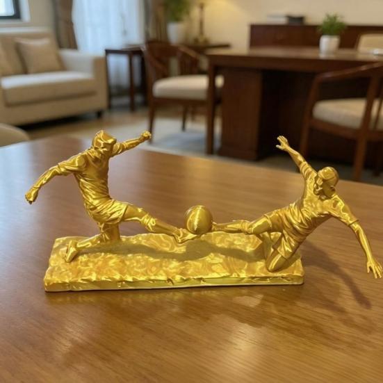 Soccer Player Statue, 3D Printed 2 Men Playing Soccer Figurine, Sports Table Sculpture for Home, Office Decor, Gifts for Sports Lovers, Men