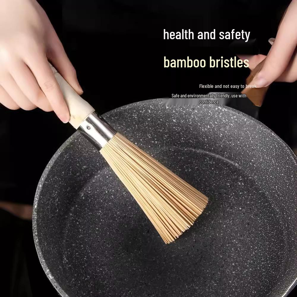 Bamboo Flat-Head Pot Scrubbing Brush: Kitchen & Household Cleaning Tool