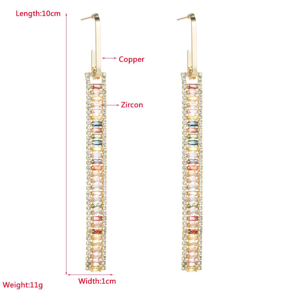 Women's Drop Earring Copper Plated Real Gold Inlaid Color Zirconia Long Earrings Geometric Square Zirconia Light Luxury Earrings