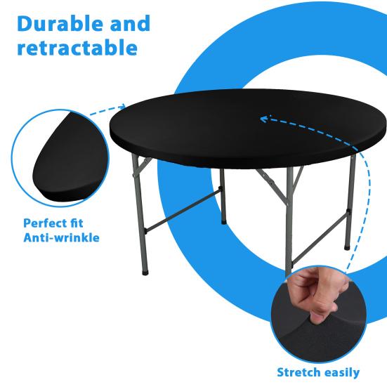 Elastic Round Table Cover Wrinkle-Resistant Fabric Universal Protection Indoor Outdoor