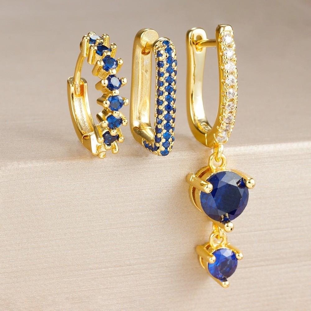 3PCS/Set Minimalist Hoop Earrings Round Shape Dainty Zircon Earrings Trendy Huggie Earrings  Wedding