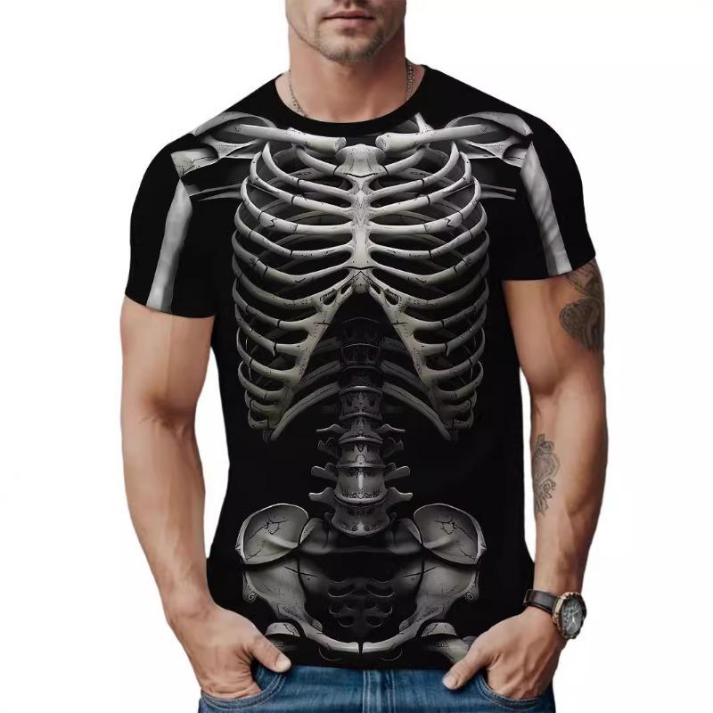 Koszulka z nadrukiem 3D Męska Uliczna Modna Koszulka z Blokami Kolorów z Okrągłym Dekoltem i Krótkim Rękawem