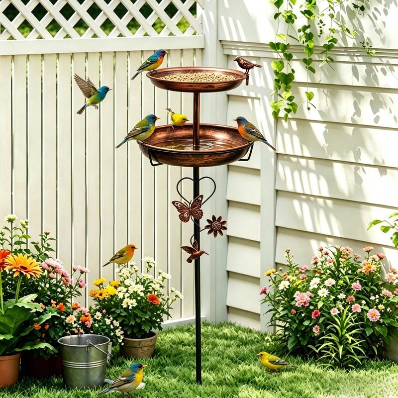 Bird Bath for Outside 118cm 2-Tier Metal Birdbath Feeder Bowls for Garden Patio Yard Lawn Decor 5-Pronged Base