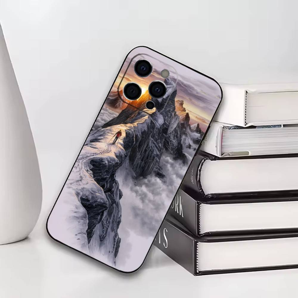 Snow Mountain Phone Case For iPhone17,16,15,14,13,12,11 Plus,Pro Others Soft Black Cover
