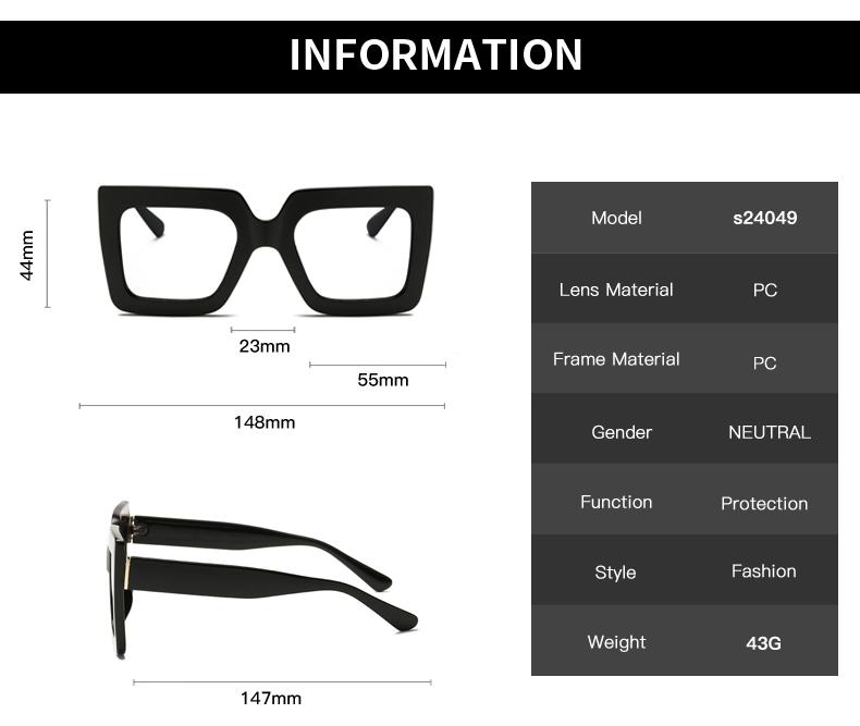 2pcs High Quality Women Classic Square Classic Large Frame Flat Glasses Fashion Men Colorful Design Sun Glasses Retro Glasses