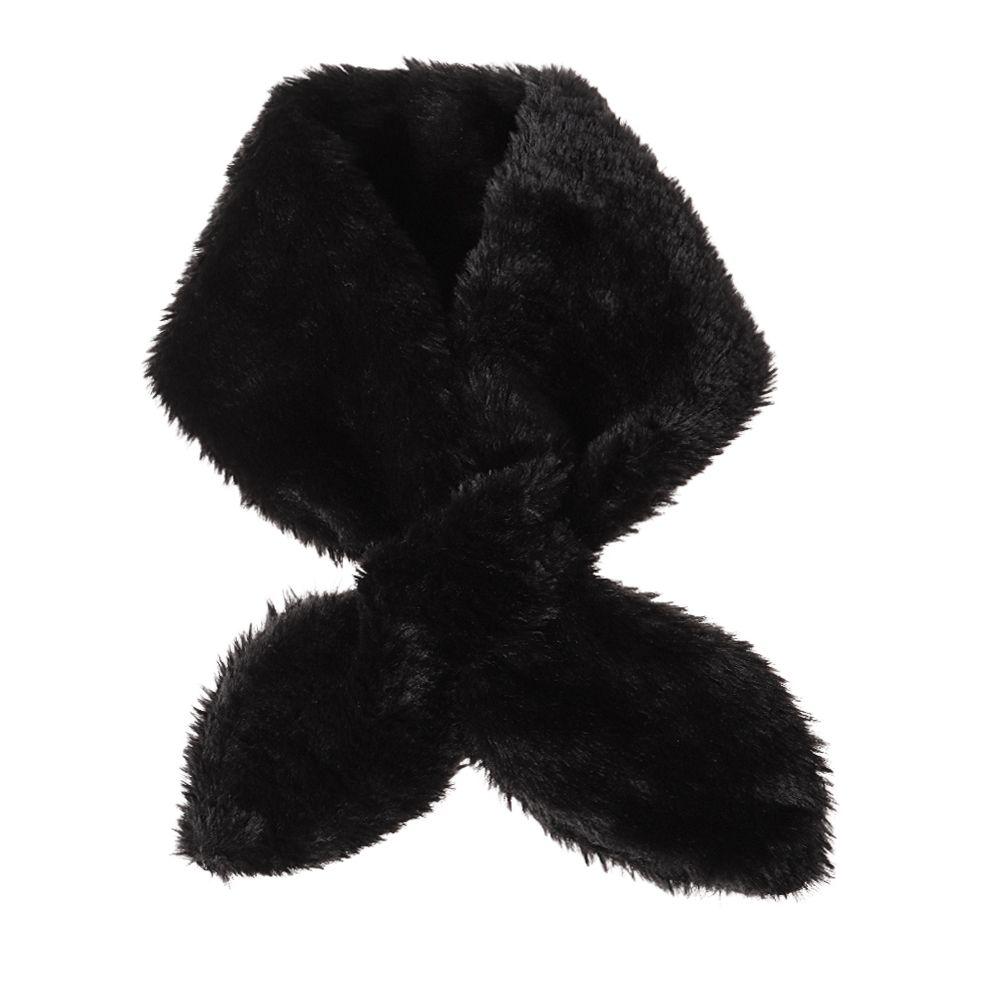 

Thicken Faux Rabbit Fur Plush Shawl Solid Color Neckerchief Wrap Cross Scarf Neck Warmer чорний