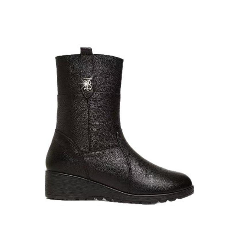 Fashion boots soft leather boots autumn and winter new low-heeled medium tube non-slip soft-soled small leather boots trendy versatile women