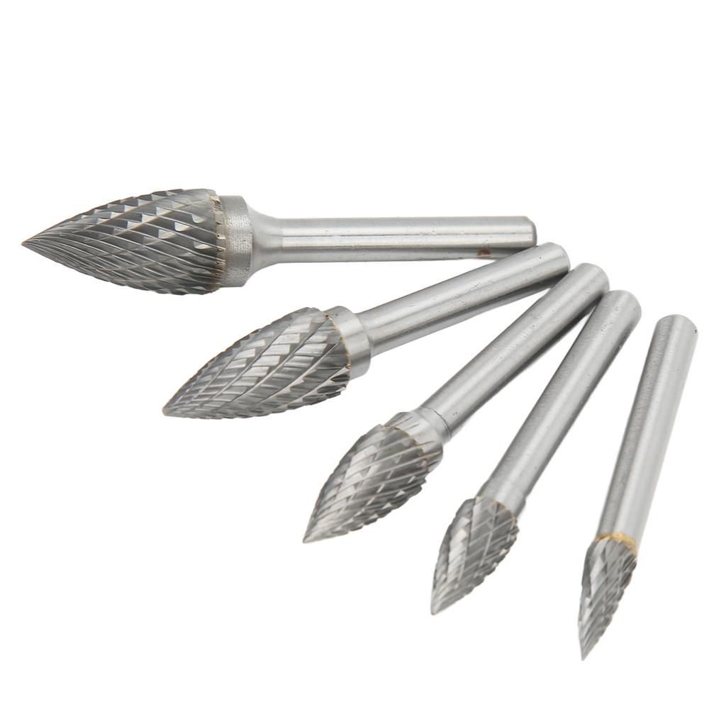 5 Piece Double Edged Carbide   File Set, 6mm Shank Cemented Carbide Burrs for Aviation Automotive   Grinding