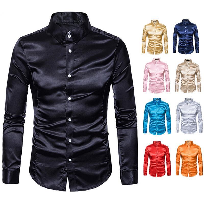 2023 Autumn Men's European Long Sleeve Shiny Casual Shirt