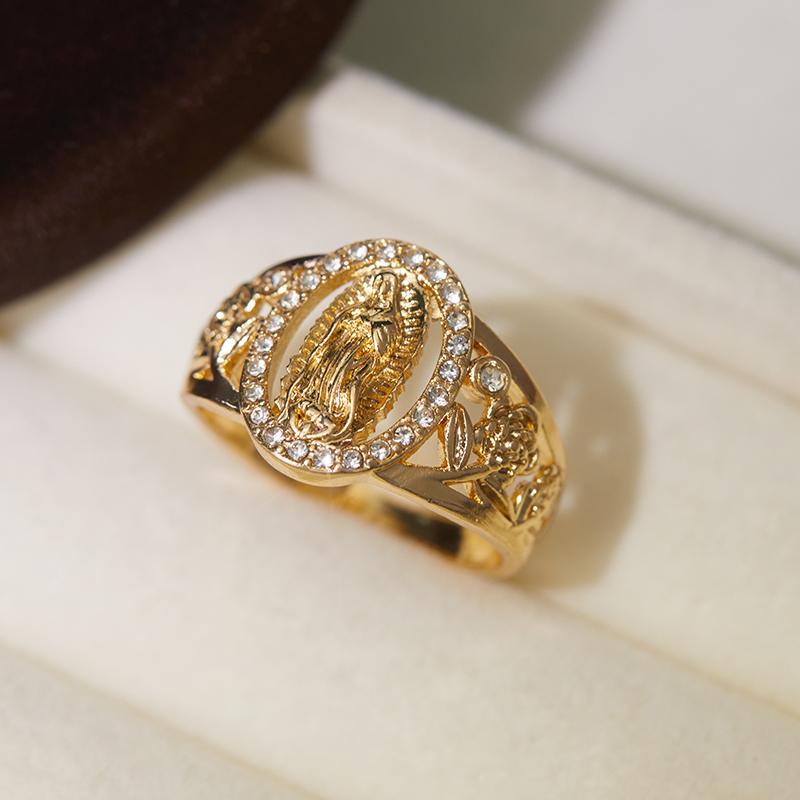 1pc  Exquisite Religious Virgin Mary Inlaid Shiny Cubic Zirconia Ring for Women Hip-hop Trend Daily Wear Couple Jewelry
