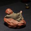 Chinese-Style Purple Little Monk Ornaments Handmade Ceramic Little Shami Doll Creative Desk Small Decorations Home Decor Tea Pet