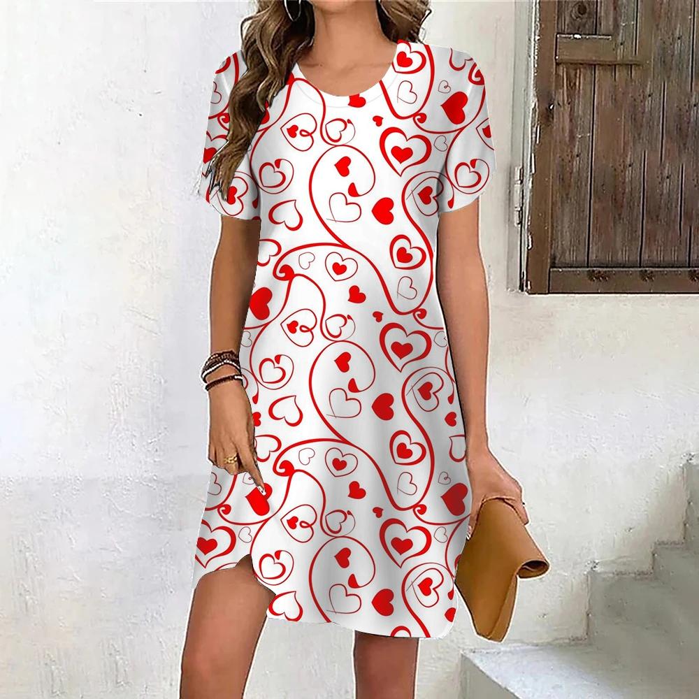 Fashion 3D Print Summer Dress Loose Casual Short Sleeve O-Neck Mini Dress