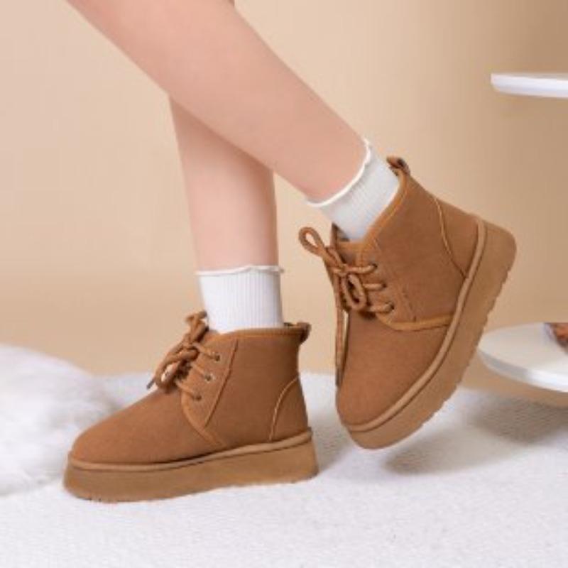 

Winter new small lace-up cotton boots piled and thickened large cotton shoes platform snow boots women 41 верблюд