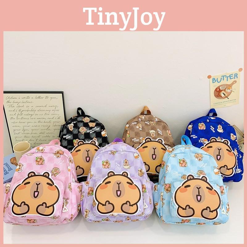 Vibrant Capybara Cartoon School Backpack For Children With Durable Nylon Material And Fun Design