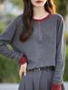 Stylish Women's Color Block Knit Sweater - Round Neck, Long Sleeve, Age-Reducing, Casual Top