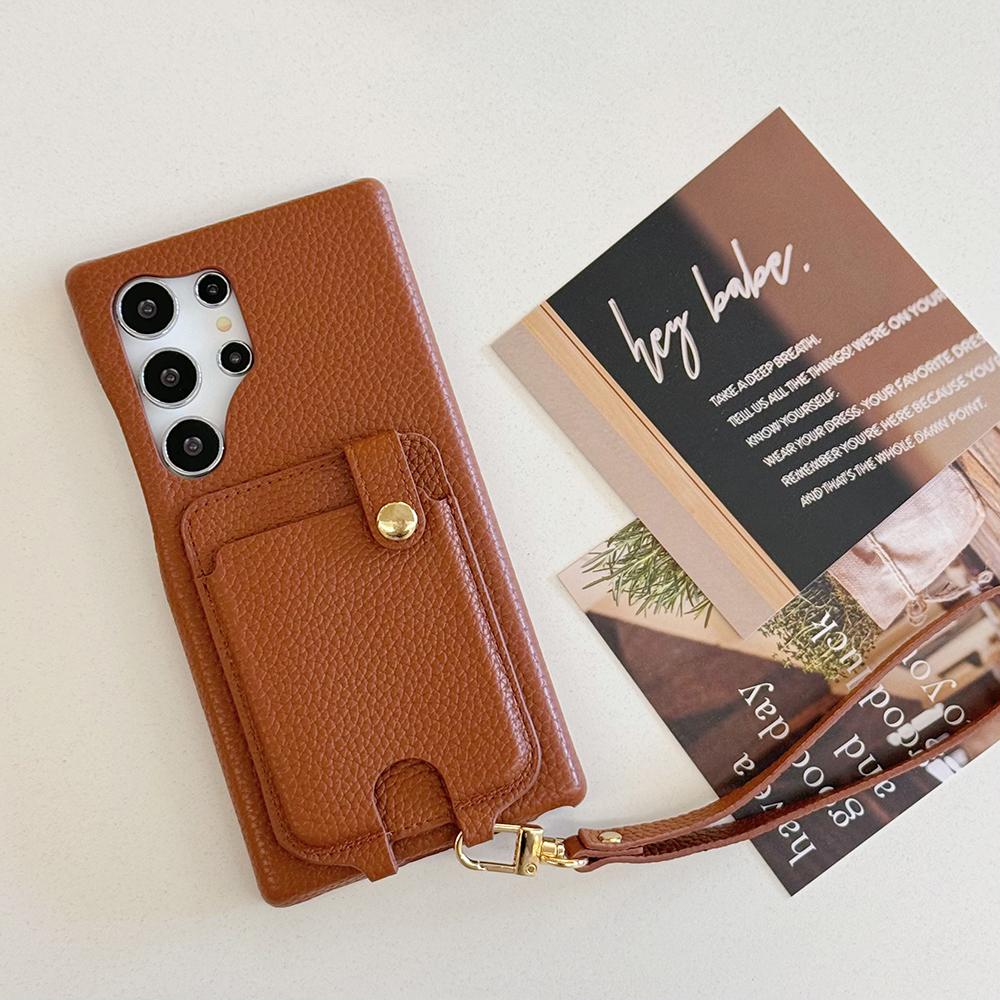Wrist Strap Cards Pocket Leather Cellphone Cover for Samsung S25 Ultra S24 PU Wallet Android Phone Case for iPhone 16 15 14 12