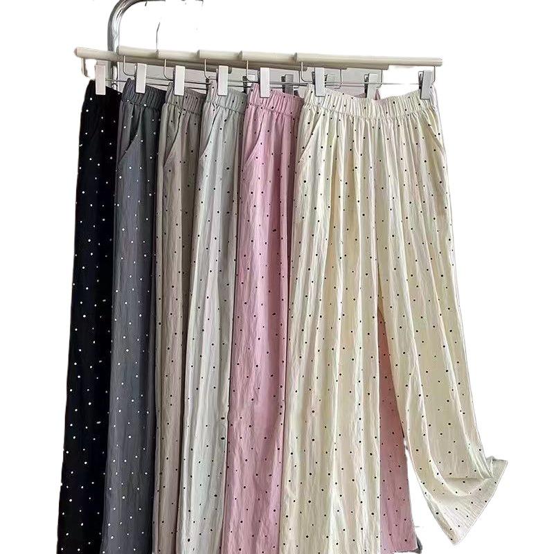 Summer Polka Dot Ice Silk Wide-Leg Pants: Wrinkle-Resistant, Loose, Tummy-Slimming, Casual Fit