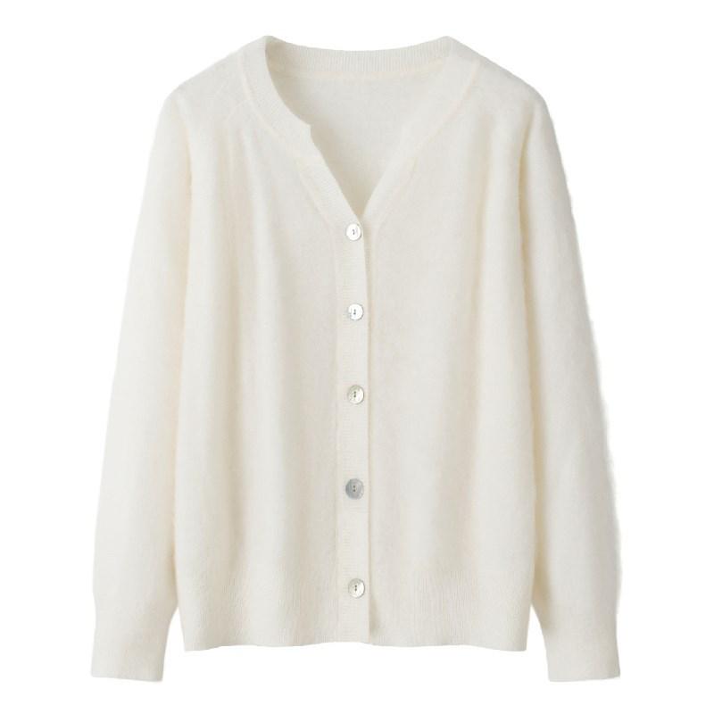 Women's Loose-Fit Brushed Cashmere Cardigan - Trendy Round Neck Knitted Sweater 2025