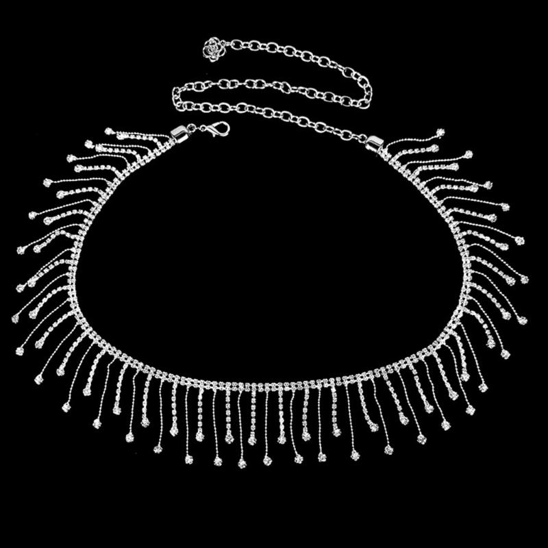 Lightweight Metal Waist Chain for Women Lady Dress Belt with Rhinestone Fringe Female Disco Party Dress Waist Rope