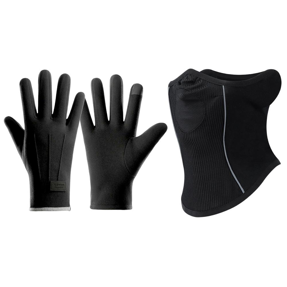 Warm Fleece Lined Cycling Gloves and Windproof Mask for Men Sporty Anti Freeze Touch Screen Compatible Outdoor Riding Gloves