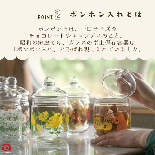 Aderia (ADERIA) [Aderia Retro Flower Ring Bonbon Container 680, Gift Boxed, Made in Japan, 1934] Storage Container, Showa Era Retro Glass Canister, Ai
