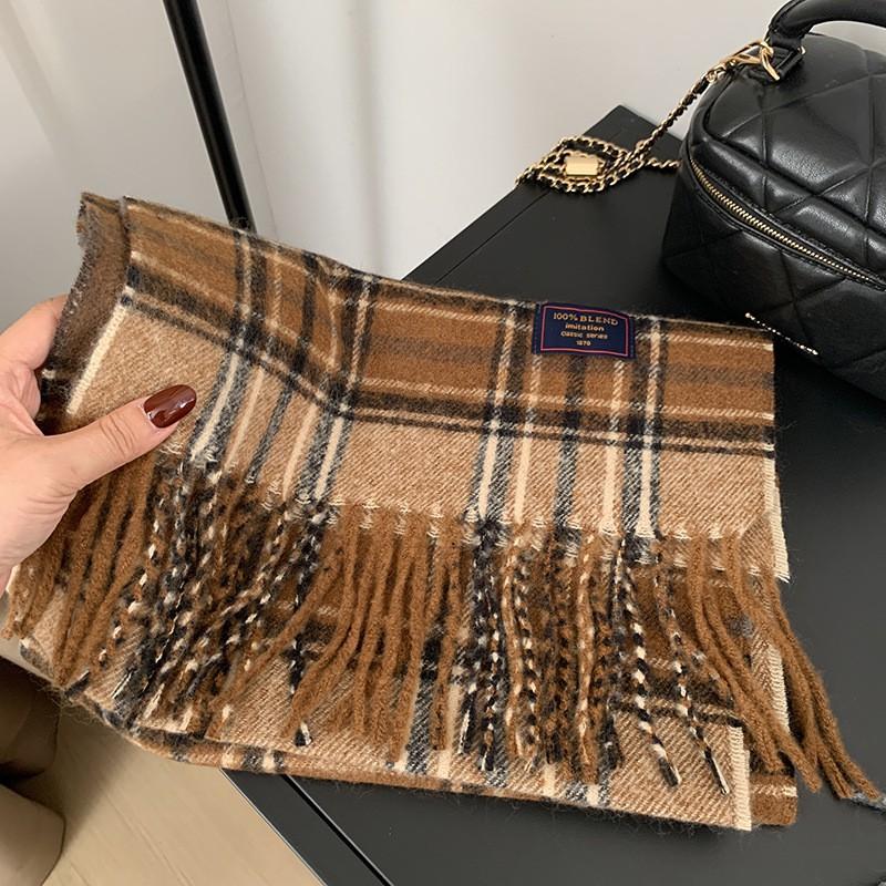 Premium Knitted Wool-Feel Plaid Scarf Men Women Winter Warm Neck Wrap Unisex Fashion Accessory