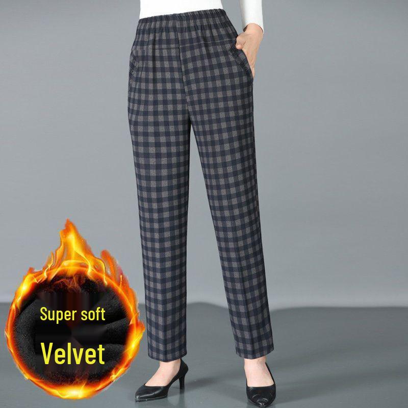 Plus Size High Waist Elastic Pants for Middle-Aged Women - Straight Leg, Casual Grandma Pants