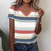 Stripe Graphic T Shirt Women Summer V-Neck Short Sleeve Tops Holiday Casual Tees Y2k Woman Streetwear Harajuku Oversized T-shirt
