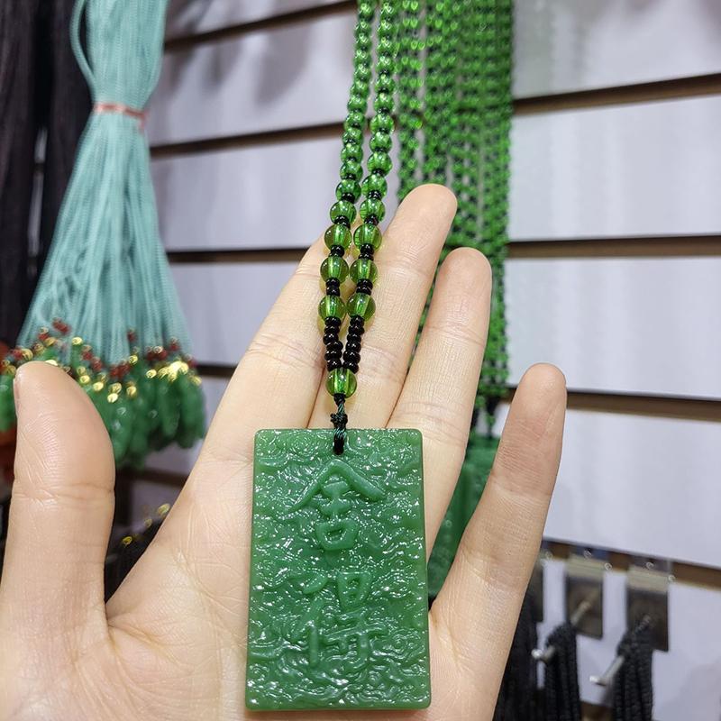 Green Jade Hand-Carved Fox Koi Hollow Jade Pendant Necklace Multicolor Chinese Amulet Women Man'S Lucky Jewelry Gift