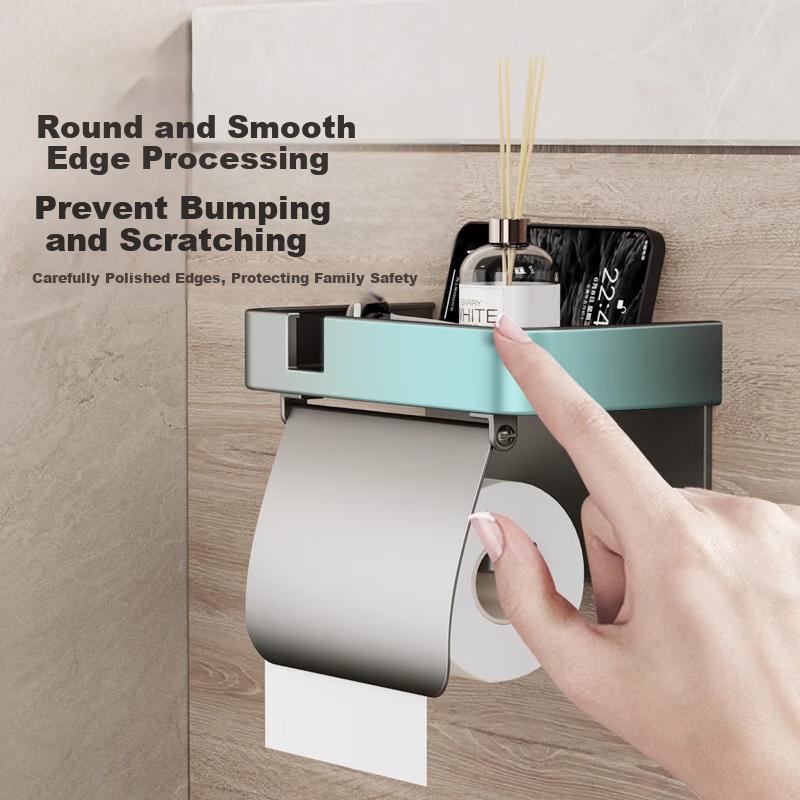 JEPPE Bathroom Tissue Box Holder, Wall-Mounted Toilet Space Aluminum Tissue Dispenser, No Drilling Required, Toilet Paper Roll Holder, Waterproof