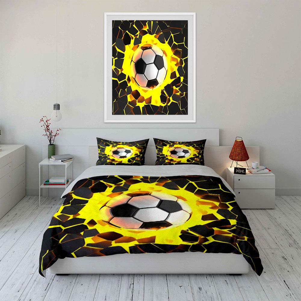 Soccer Themed 3-Piece Set Multiple Sizes Kid'S And Adults' Bedroom Exquisite 3Pc Bedding Set, Gift