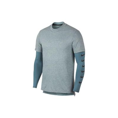 Logo Print Spliced Fake Two-Piece Knitted Long Sleeve T-Shirt Men Tops Blue Gray 930226-468