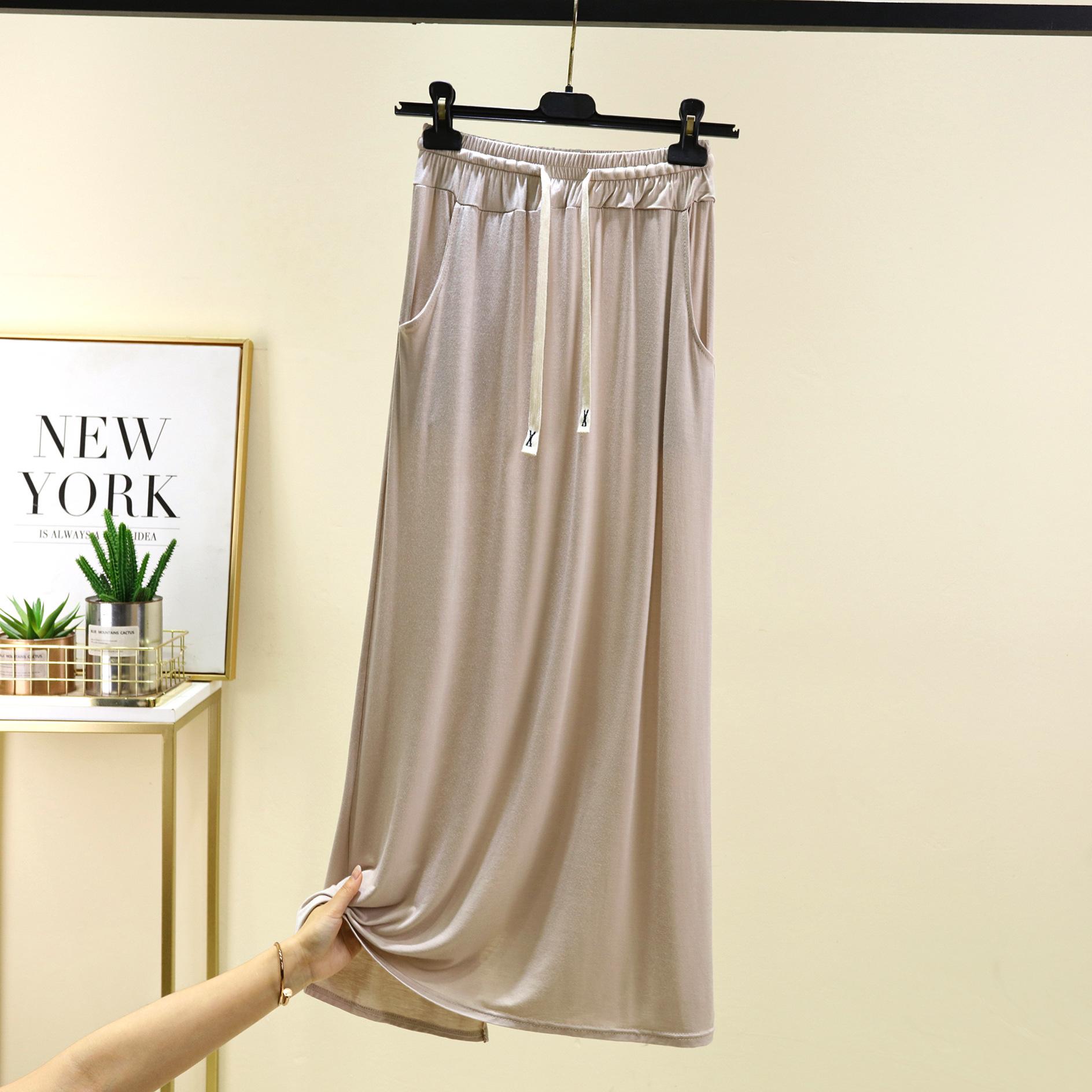 

Юбка-трапеция из модала с завязками и карманами, женская, свободного кроя, длинная, однотонная, верхняя одежда, макси-юбка с высокой талией 2XL бежевый