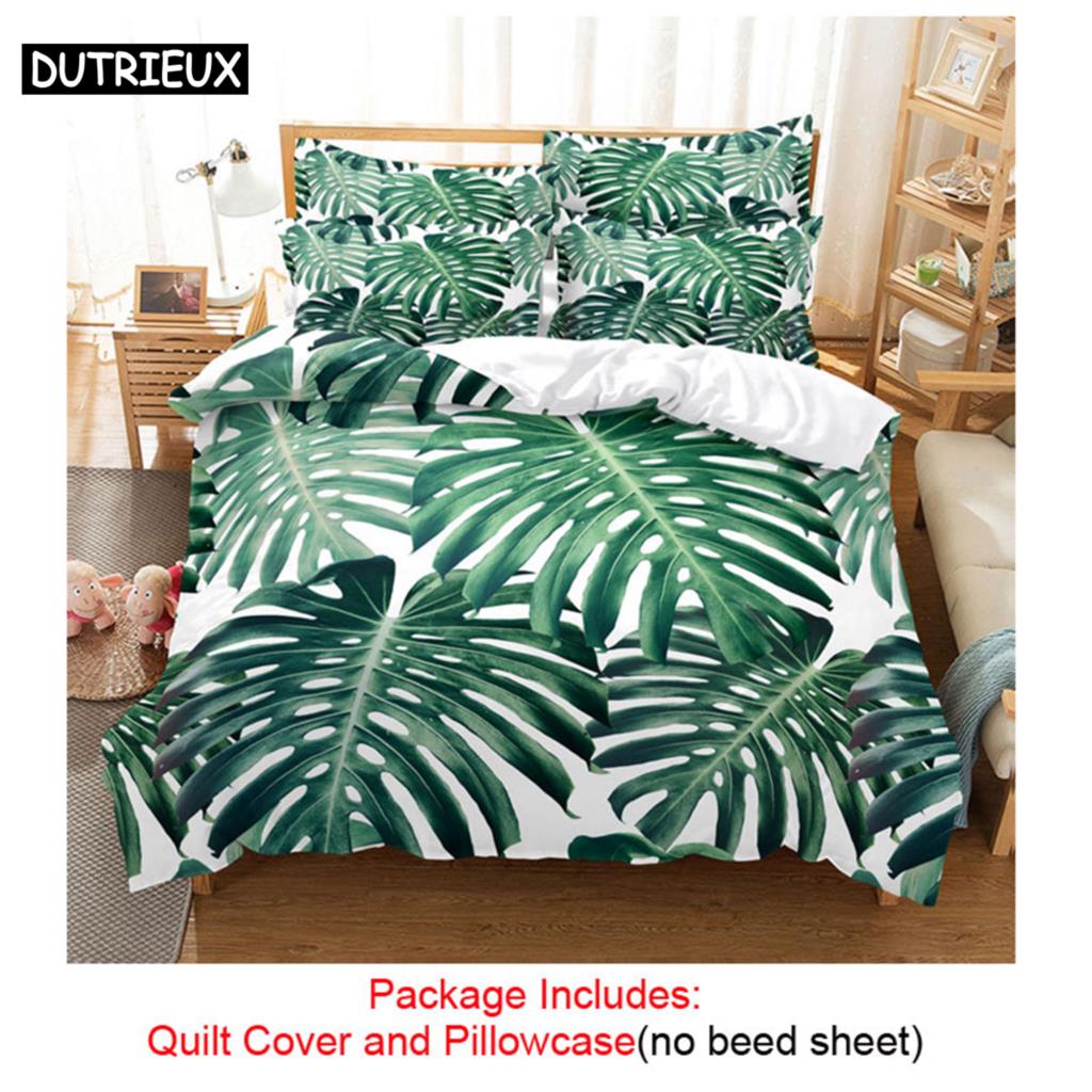 Quilt Duvet Cover Bedding Set Pillowcase Linens Green Plant 3D Queen King Size Double Bed Full Single 220x240 200x200 Bedroom