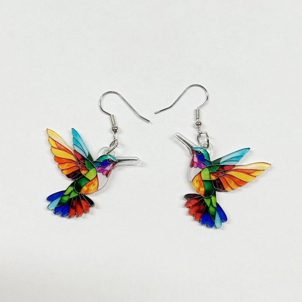 2024 Retro Spring Acrylic Bird Earrings - Colorful European & American Design