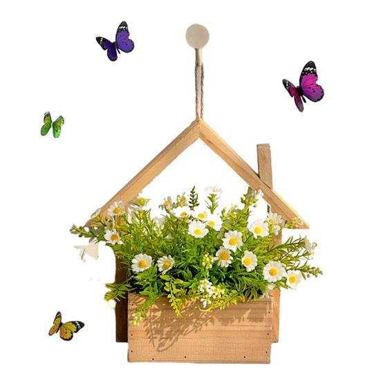Wood Wall Planter with Artificial Plants  LED Lighted Rustic Farmhouse Wall Decor D