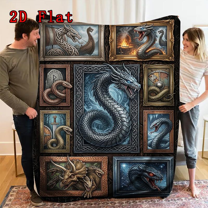 Mythical Creatures Compilation 2D Flat Pattern Flannel Blanket, High Quality All Seasons, Home Decor, Warmth and Comfort, Perfect for Christmas Gifts.